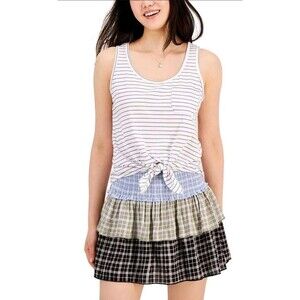 Derek Heart Women's Junior' Tiered Mini Skirt Plaid Elastic Unlined Print Sz M